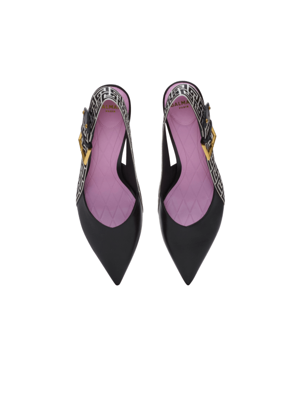 Balmain Paris Slingbacks Ruby En Cuir De Veau Et Monogramme Noir - Femme