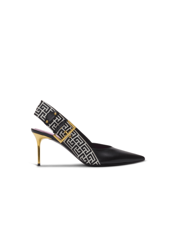 balmain paris Slingbacks Ruby en cuir de veau et monogramme noir - Femme
