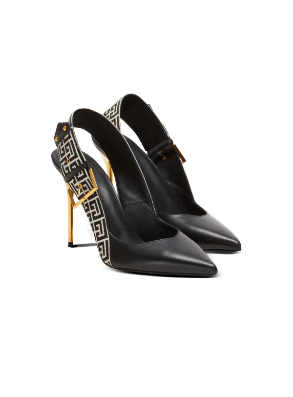 Balmain Paris Slingbacks Ruby En Cuir Monogramme Noir - Femme
