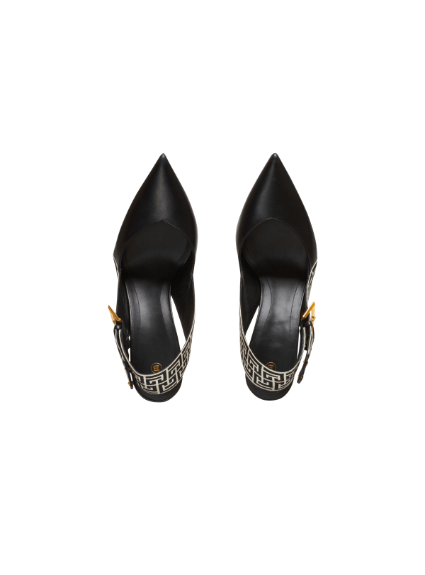 Balmain Paris Slingbacks Ruby En Cuir Monogramme Noir - Femme
