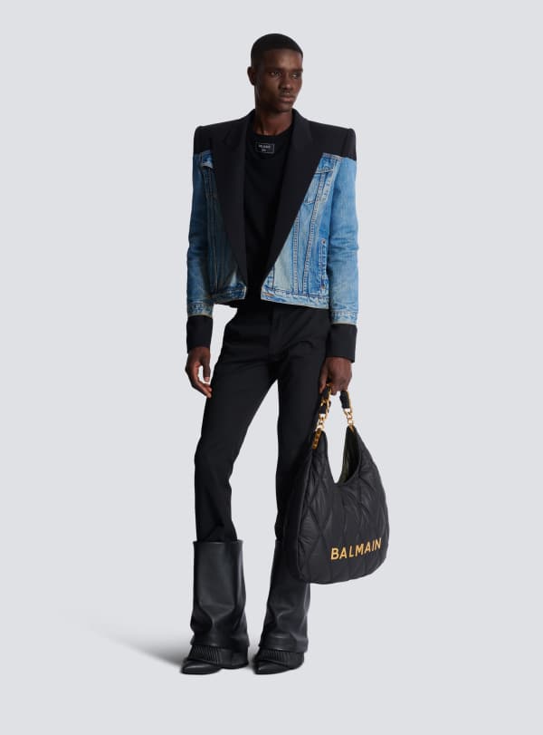 Balmain Paris Spencer Bi-matière En Grain De Poudre Et Denim Noir - Homme