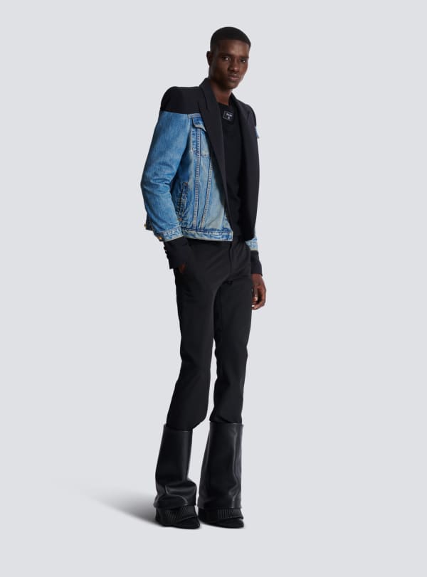 Balmain Paris Spencer Bi-matière En Grain De Poudre Et Denim Noir - Homme