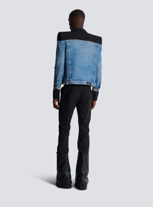 Balmain Paris Spencer Bi-matière En Grain De Poudre Et Denim Noir - Homme