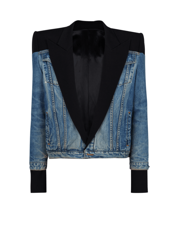 balmain paris Spencer bi-matière en grain de poudre et denim noir - Homme