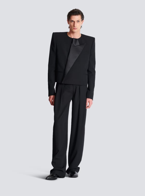 Balmain Paris Spencer En Grain De Poudre à Col Asymétrique Noir - Homme