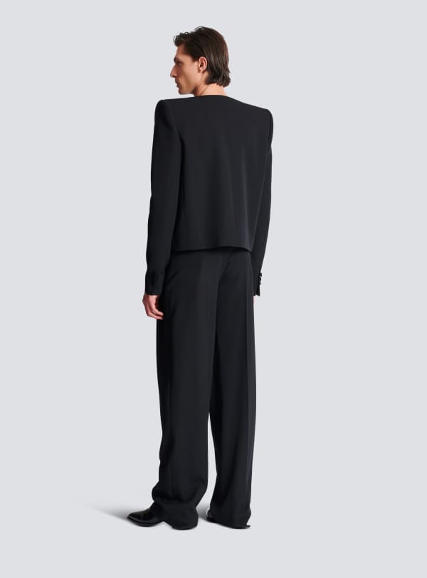 Balmain Paris Spencer En Grain De Poudre à Col Asymétrique Noir - Homme