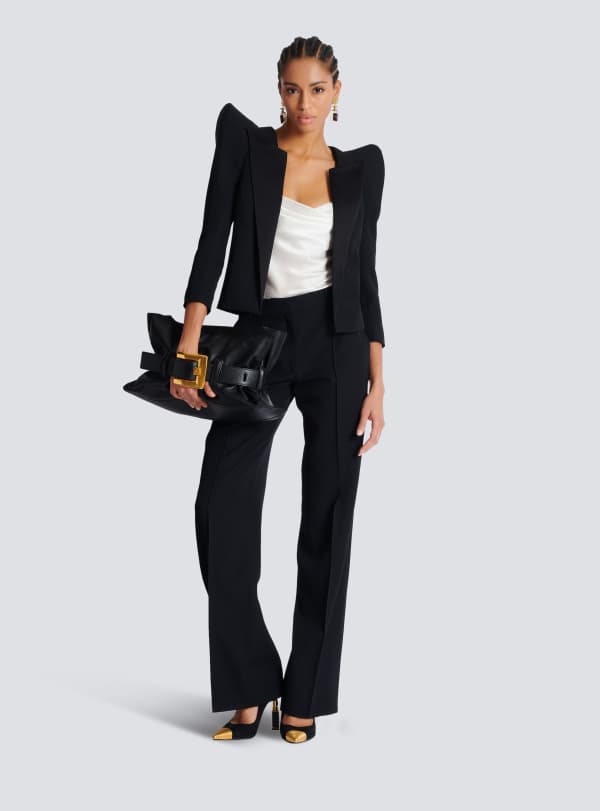 Balmain Paris Spencer En Grain De Poudre à épaules Structurées Noir - Femme