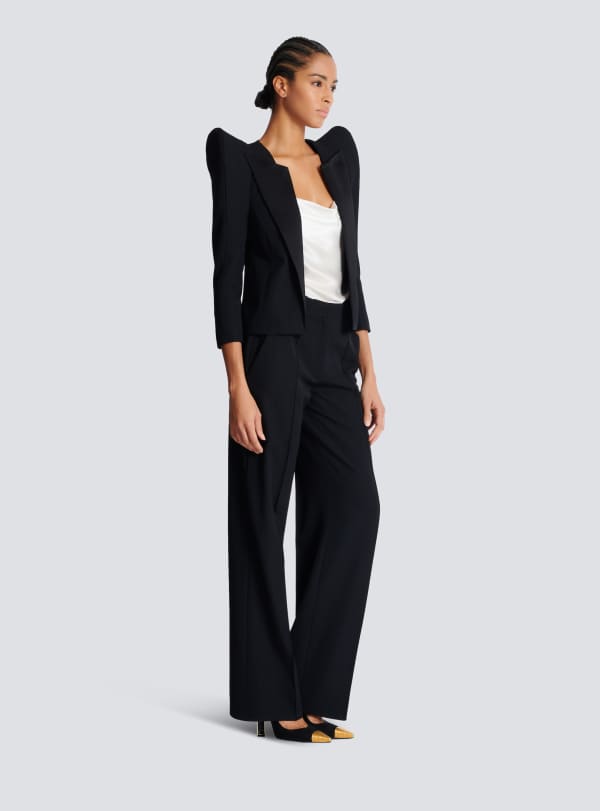 Balmain Paris Spencer En Grain De Poudre à épaules Structurées Noir - Femme