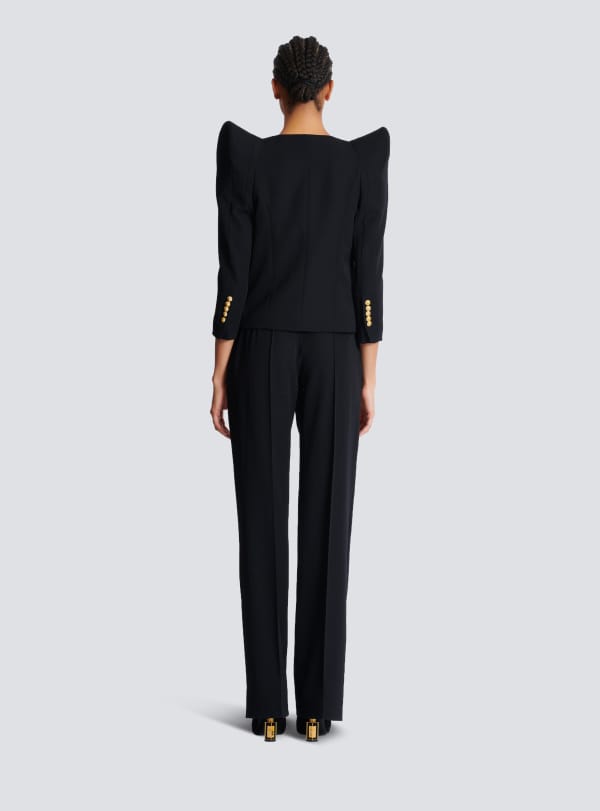 Balmain Paris Spencer En Grain De Poudre à épaules Structurées Noir - Femme