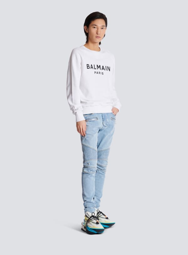 Balmain Paris Sweat-shirt Imprimé Balmain Paris Blanc - Homme
