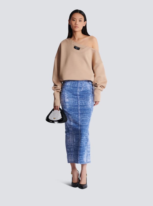 Balmain Paris Sweatshirt Asymétrique En Jersey à épaule Dénudée Beige - Femme