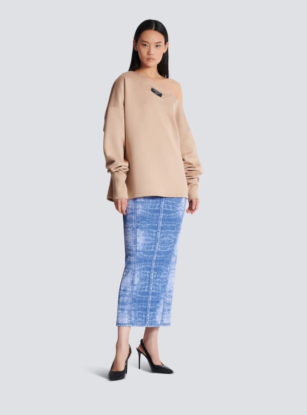 Balmain Paris Sweatshirt Asymétrique En Jersey à épaule Dénudée Beige - Femme