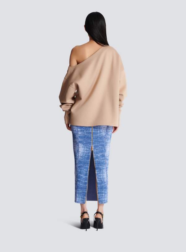 Balmain Paris Sweatshirt Asymétrique En Jersey à épaule Dénudée Beige - Femme