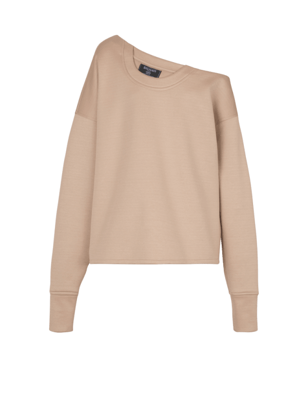 balmain paris Sweatshirt asymétrique en jersey à épaule dénudée beige - Femme