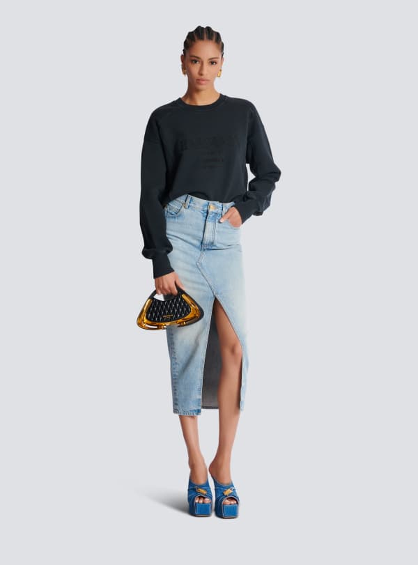 Balmain Paris Sweatshirt Brodé Balmain Couture Gris - Femme