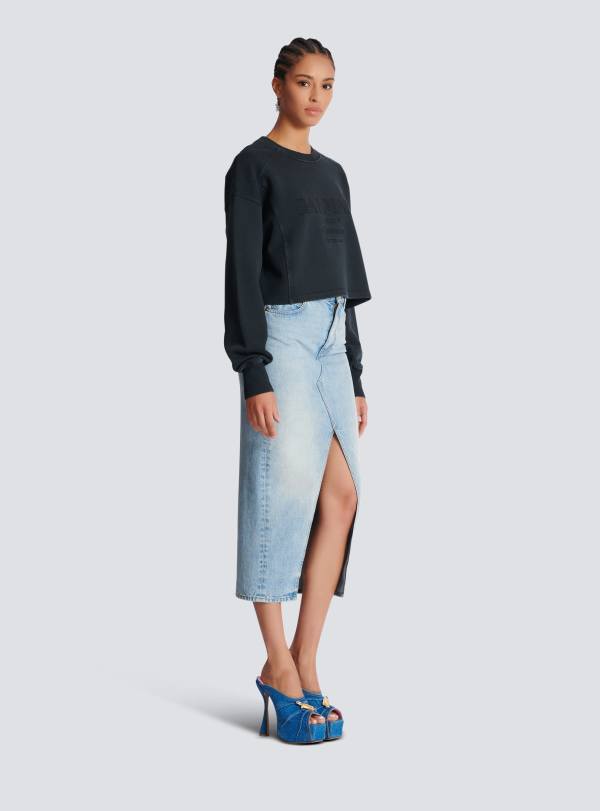 Balmain Paris Sweatshirt Brodé Balmain Couture Gris - Femme