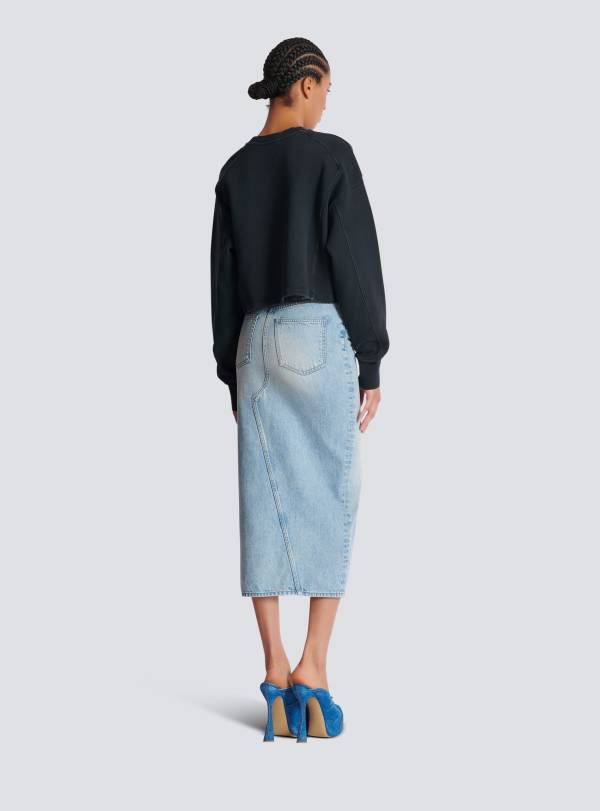 Balmain Paris Sweatshirt Brodé Balmain Couture Gris - Femme