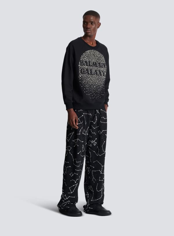 Balmain Paris Sweatshirt Brodé Balmain Galaxy Argent - Homme