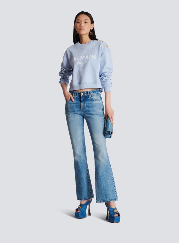 Balmain Paris Sweatshirt Imprimé Balmain Paris Bleu - Femme