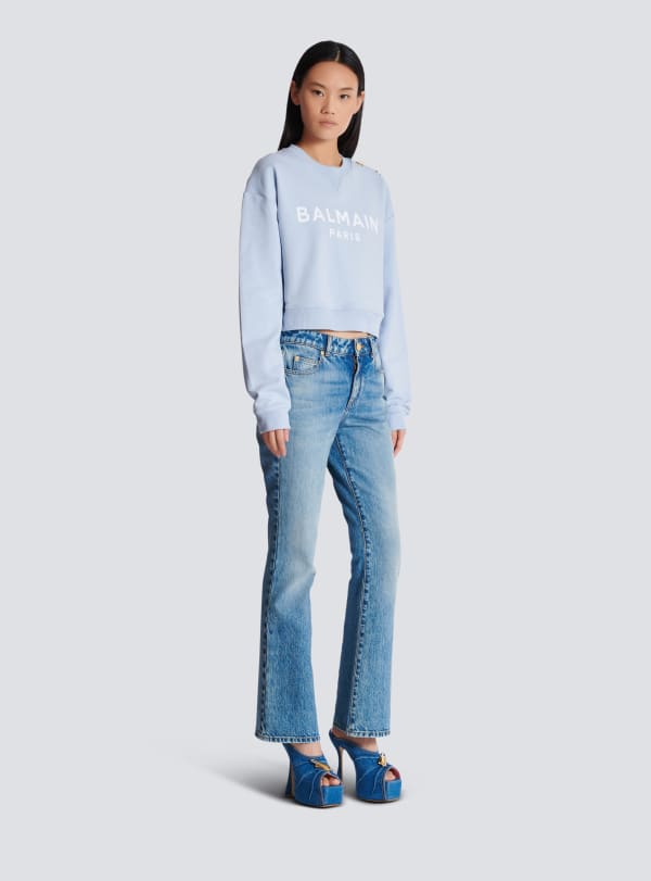 Balmain Paris Sweatshirt Imprimé Balmain Paris Bleu - Femme