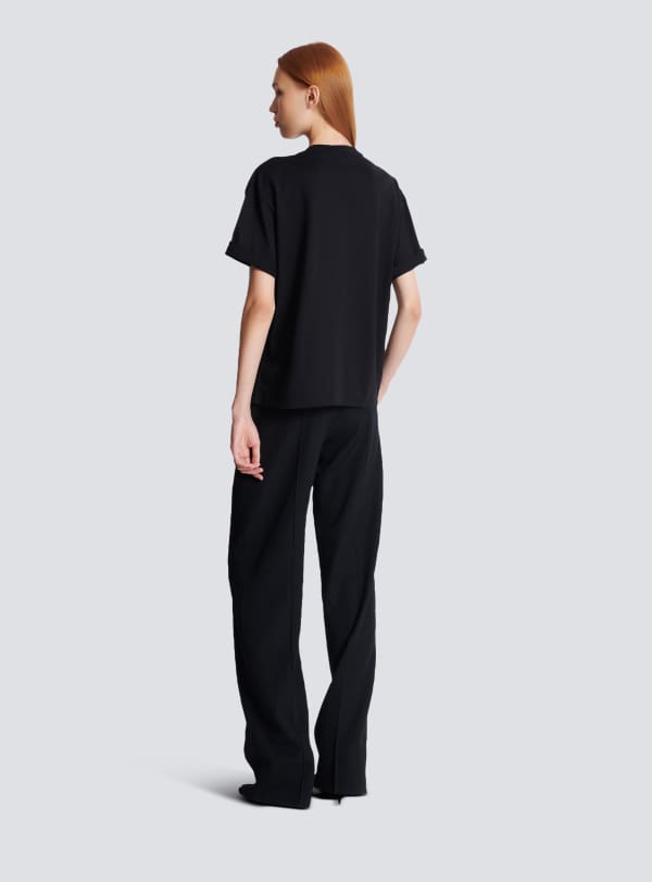 Balmain Paris T-shirt à Manches Courtes Brodé Kiss Noir - Femme
