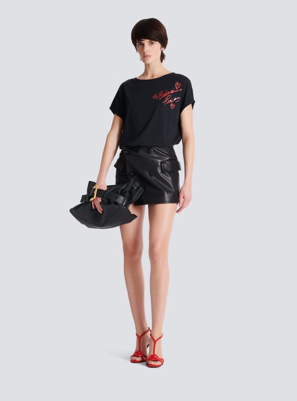 Balmain Paris T-shirt à Manches Courtes Imprimé Balmain Lipstick Noir - Femme