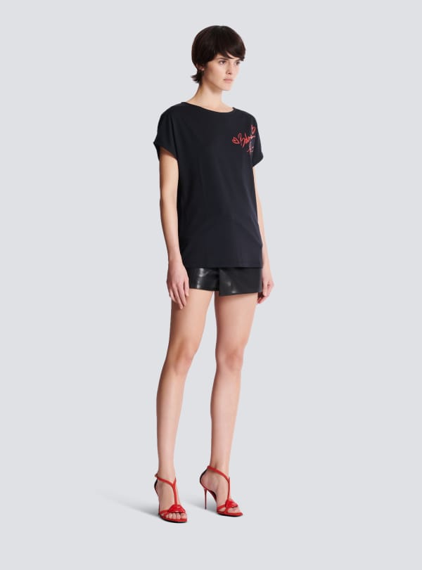 Balmain Paris T-shirt à Manches Courtes Imprimé Balmain Lipstick Noir - Femme