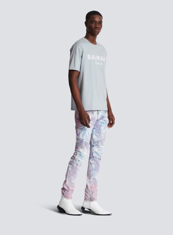 Balmain Paris T-shirt à Manches Courtes Imprimé Balmain Paris Gris - Homme