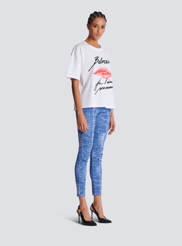 Balmain Paris T-shirt à Manches Courtes Imprimé Kiss Blanc - Femme