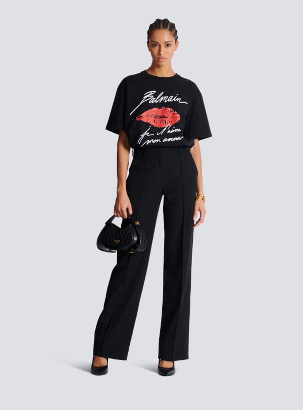 Balmain Paris T-shirt à Manches Courtes Imprimé Kiss Noir - Femme