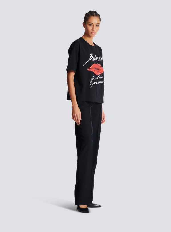 Balmain Paris T-shirt à Manches Courtes Imprimé Kiss Noir - Femme