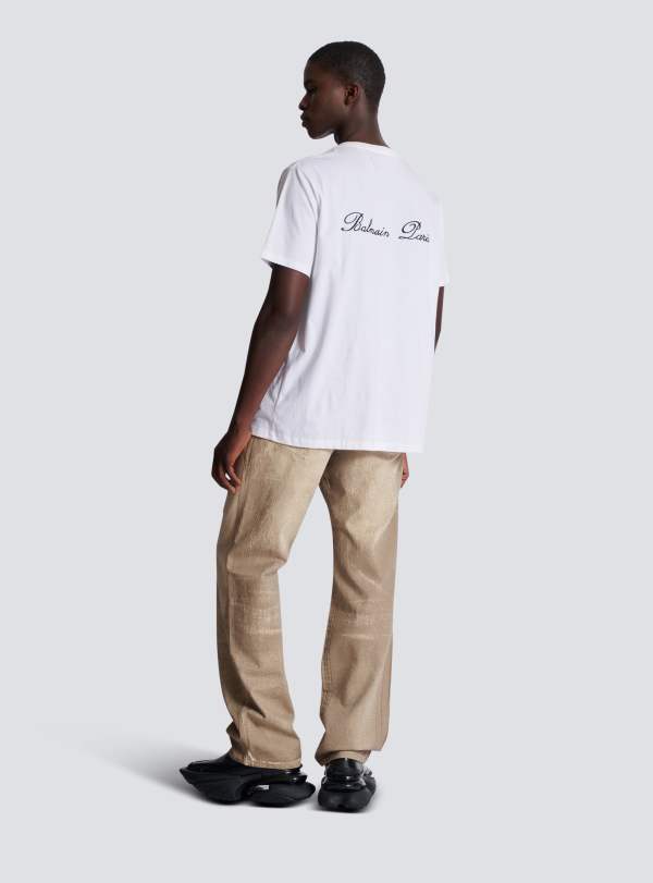 Balmain Paris T-shirt Ample Avec Broderie Balmain Signature Blanc - Homme