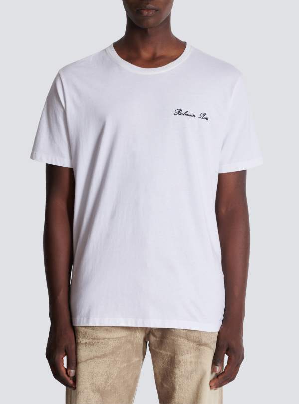 Balmain Paris T-shirt Ample Avec Broderie Balmain Signature Blanc - Homme