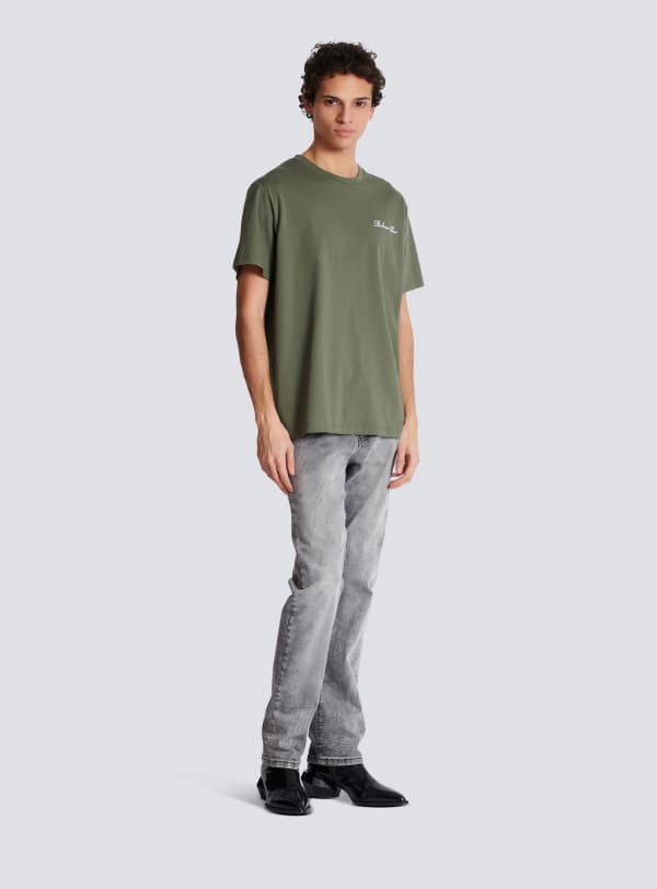Balmain Paris T-shirt Ample Avec Broderie Balmain Signature Kaki - Homme