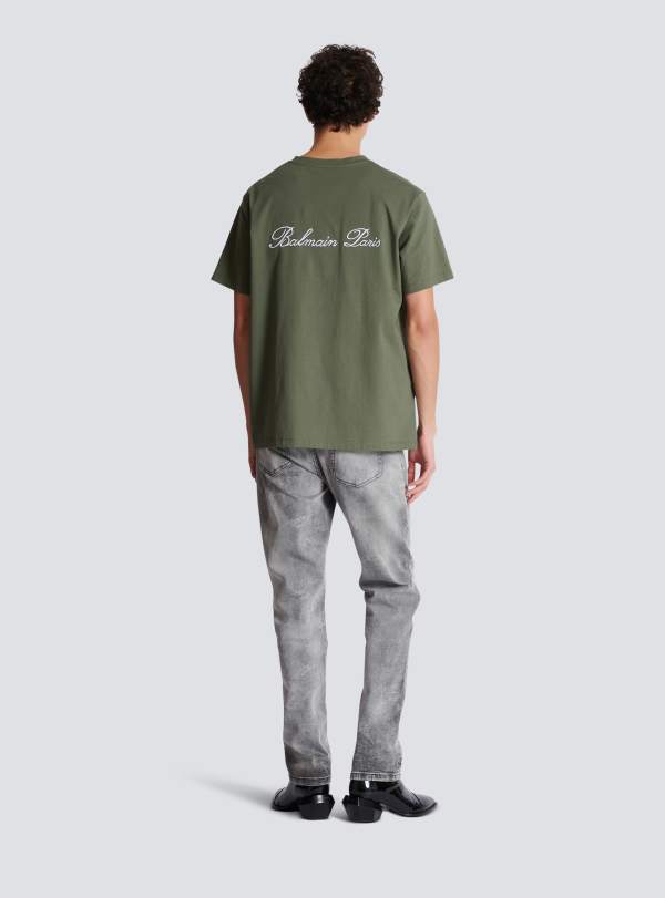Balmain Paris T-shirt Ample Avec Broderie Balmain Signature Kaki - Homme