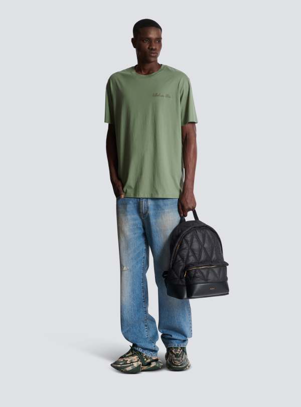 Balmain Paris T-shirt Ample Avec Broderie Balmain Signature Vert - Homme