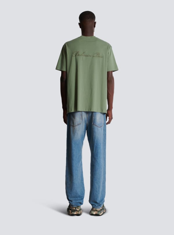 Balmain Paris T-shirt Ample Avec Broderie Balmain Signature Vert - Homme