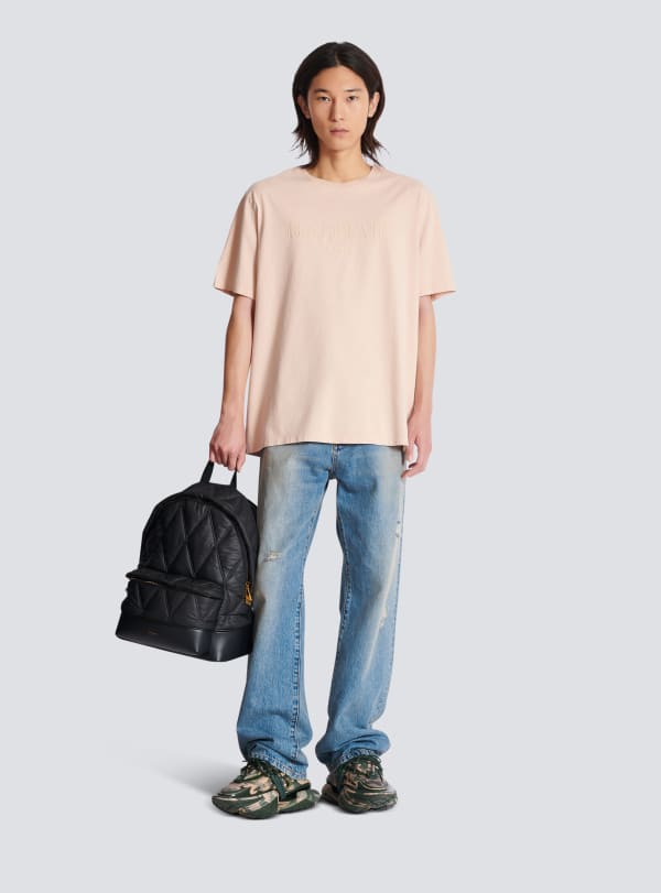 Balmain Paris T-shirt Ample Avec Broderie Balmain Vintage Beige - Homme