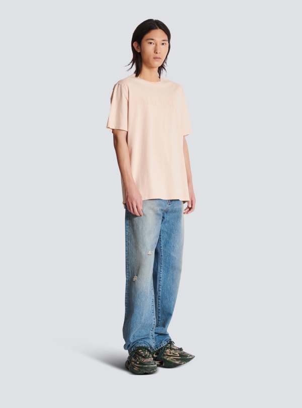 Balmain Paris T-shirt Ample Avec Broderie Balmain Vintage Beige - Homme