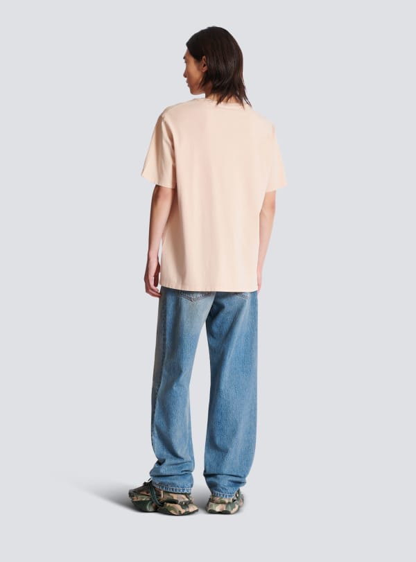 Balmain Paris T-shirt Ample Avec Broderie Balmain Vintage Beige - Homme