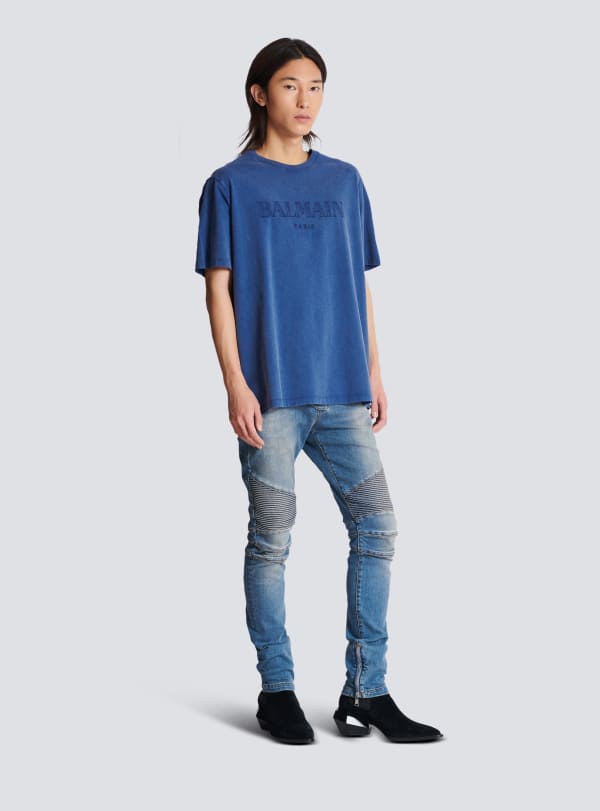 Balmain Paris T-shirt Ample Avec Broderie Balmain Vintage Bleu Marine - Homme