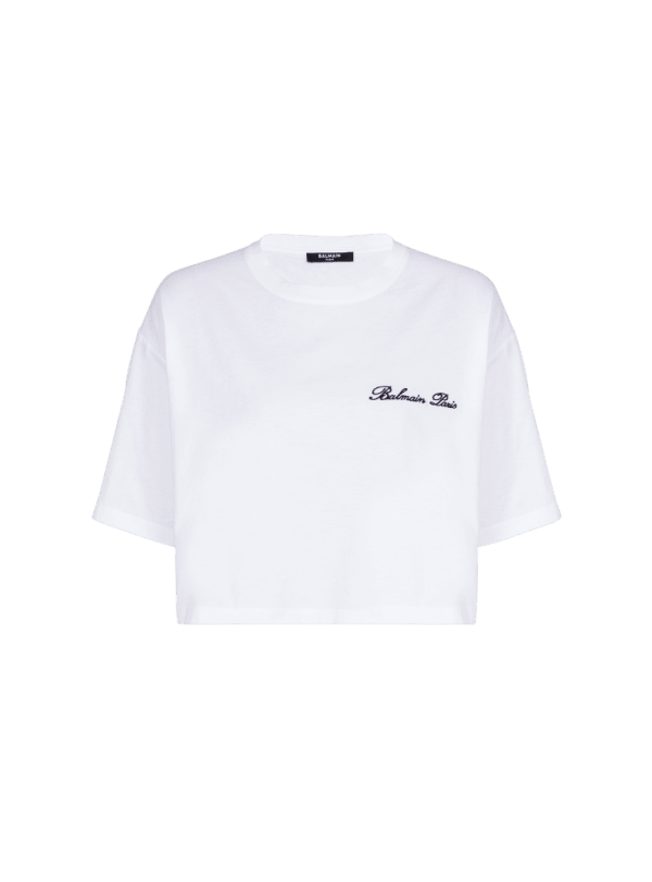balmain paris T-shirt avec broderie Balmain Signature blanc - Femme