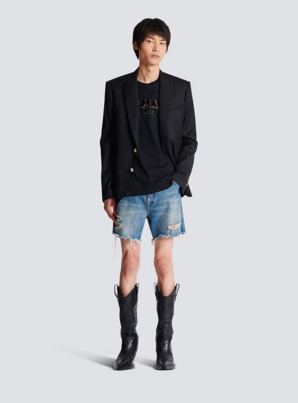 Balmain Paris T-shirt Balmain Floqué Métallisé Or - Homme