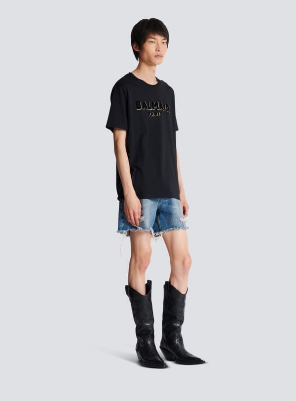 Balmain Paris T-shirt Balmain Floqué Métallisé Or - Homme