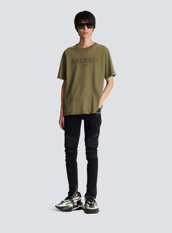 Balmain Paris T-shirt Brodé Balmain Vintage Kaki - Homme