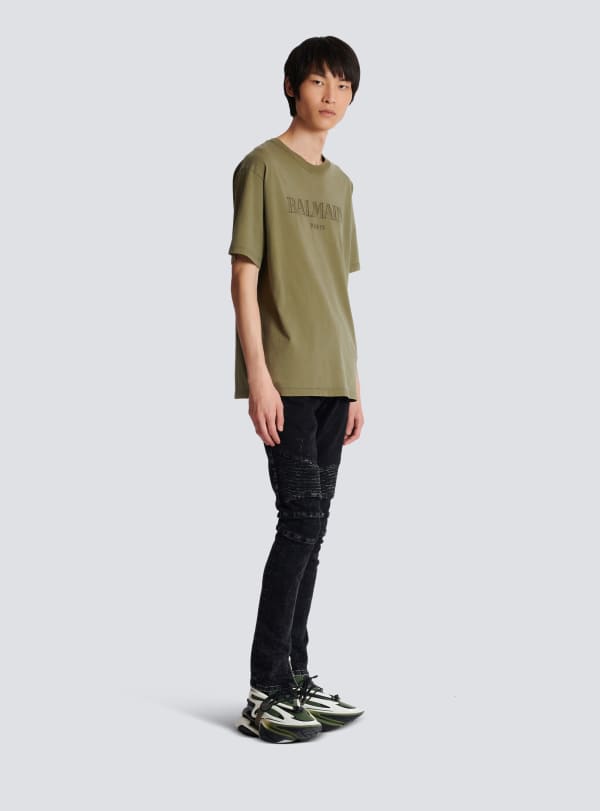 Balmain Paris T-shirt Brodé Balmain Vintage Kaki - Homme