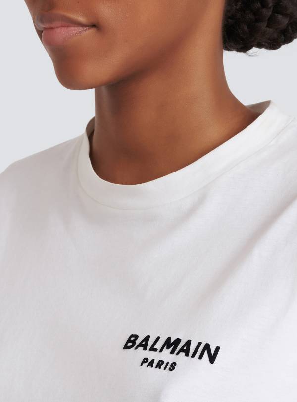 Balmain Paris T-shirt Court Balmain Paris Floqué Blanc - Femme