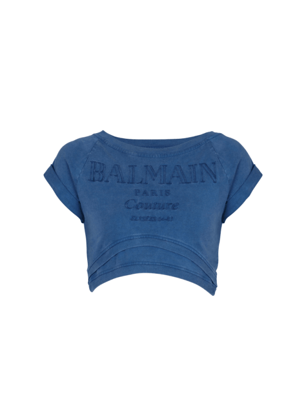 balmain paris T-shirt court brodé Balmain Couture bleu marine - Femme