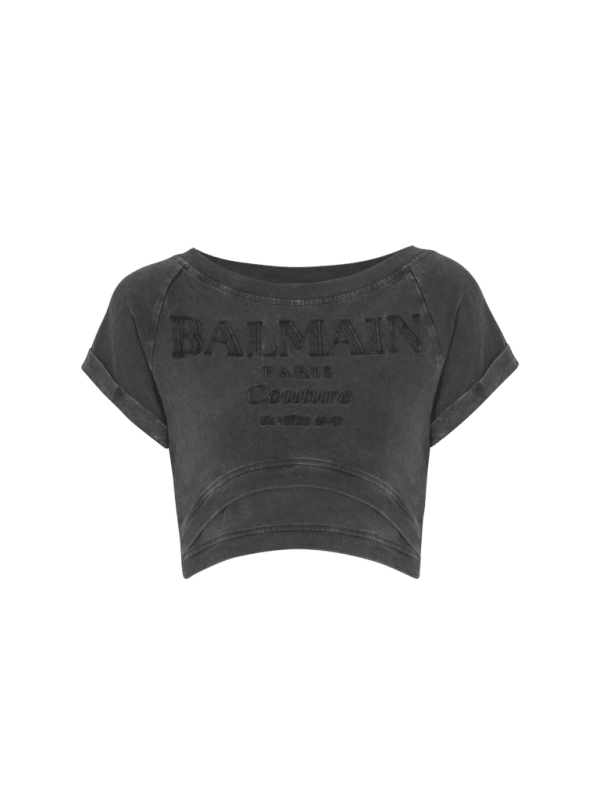 balmain paris T-shirt court brodé Balmain Couture gris - Femme