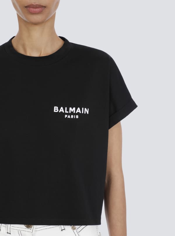 Balmain Paris T-shirt Court En Coton Floqué Petit Logo Balmain Noir - Femme